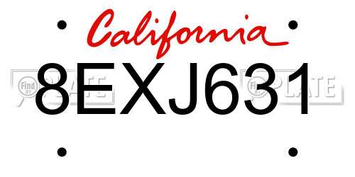 8EXJ631 California License Plate