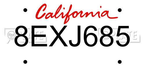 8EXJ685 California License Plate