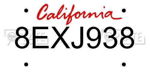 8EXJ938 California License Plate