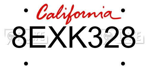 8EXK328 California License Plate