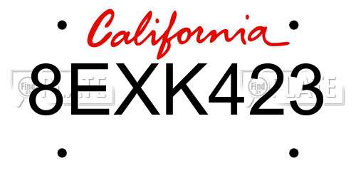 8EXK423 California License Plate