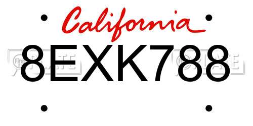 8EXK788 California License Plate