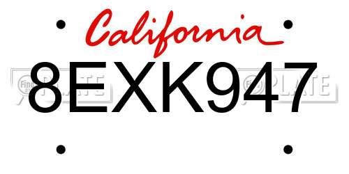 8EXK947 California License Plate
