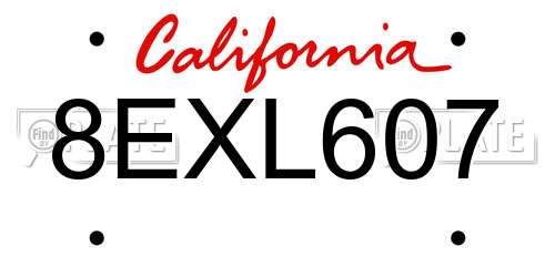 8EXL607 California License Plate