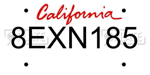 8EXN185 California License Plate