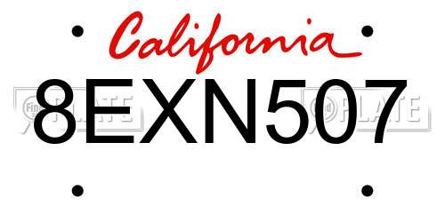 8EXN507 California License Plate