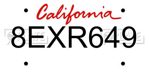 8EXR649 California License Plate