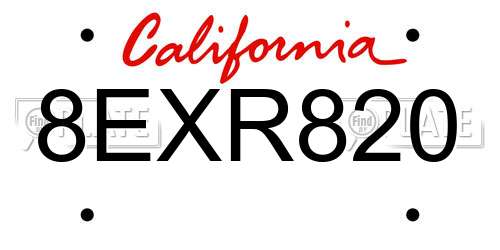 8EXR820 California License Plate