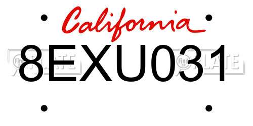 8EXU031 California License Plate