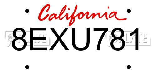 8EXU781 California License Plate