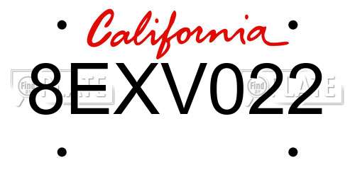 8EXV022 California License Plate
