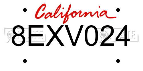 8EXV024 California License Plate