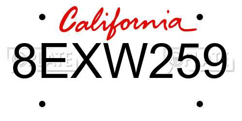 8EXW259 California License Plate