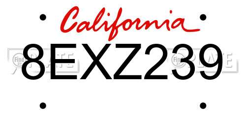 8EXZ239 California License Plate