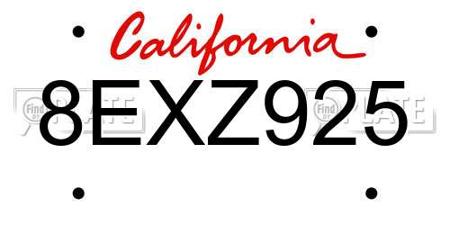 8EXZ925 California License Plate