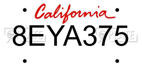 8EYA375 California License Plate