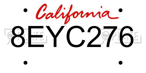 8EYC276 California License Plate