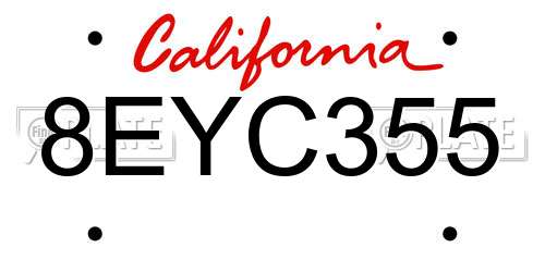 8EYC355 California License Plate