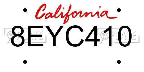 8EYC410 California License Plate
