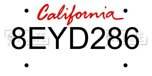 8EYD286 California License Plate