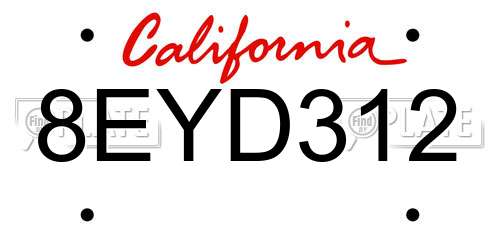 8EYD312 California License Plate