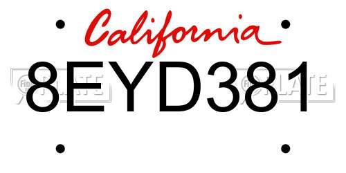 8EYD381 California License Plate