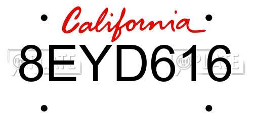 8EYD616 California License Plate
