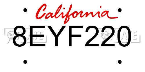 8EYF220 California License Plate