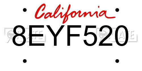 8EYF520 California License Plate