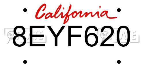 8EYF620 California License Plate