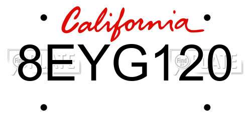 8EYG120 California License Plate