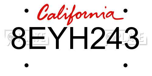 8EYH243 California License Plate