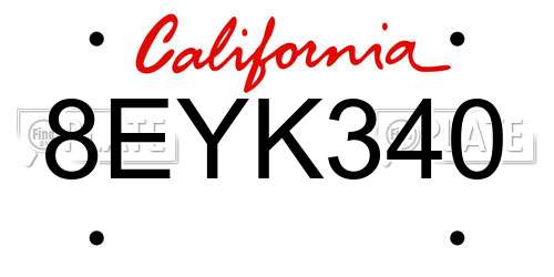 8EYK340 California License Plate