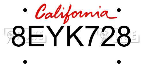 8EYK728 California License Plate
