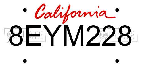 8EYM228 California License Plate