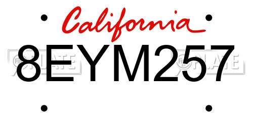 8EYM257 California License Plate