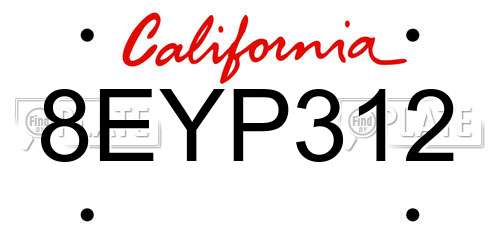 8EYP312 California License Plate