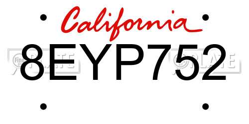 8EYP752 California License Plate