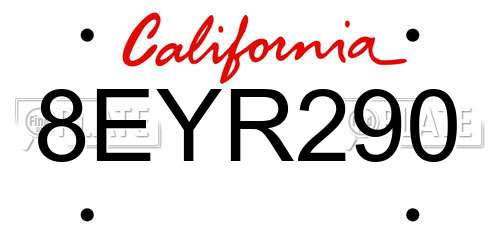 8EYR290 California License Plate