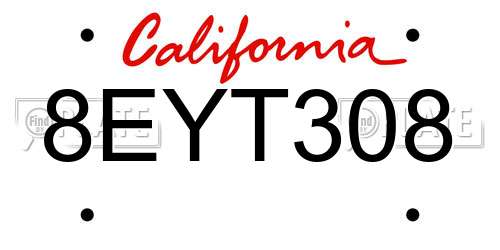 8EYT308 California License Plate