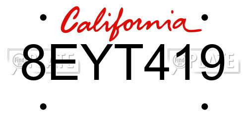 8EYT419 California License Plate