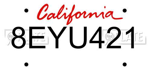 8EYU421 California License Plate