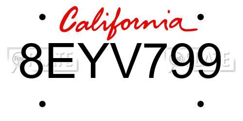 8EYV799 California License Plate