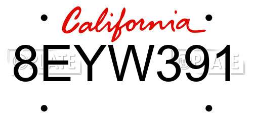 8EYW391 California License Plate