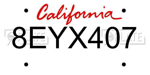 8EYX407 California License Plate
