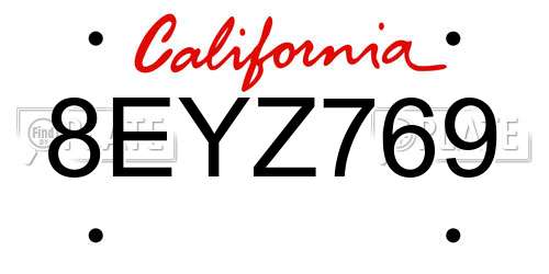 8EYZ769 California License Plate
