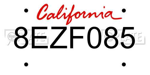 8EZF085 California License Plate