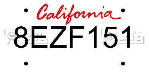 8EZF151 California License Plate