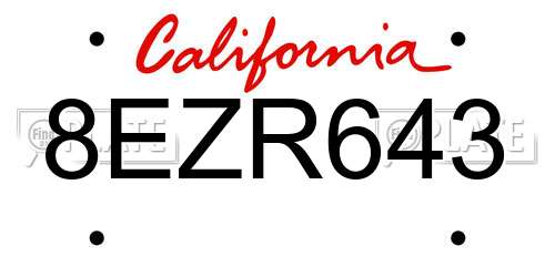 8EZR643 California License Plate