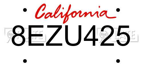 8EZU425 California License Plate